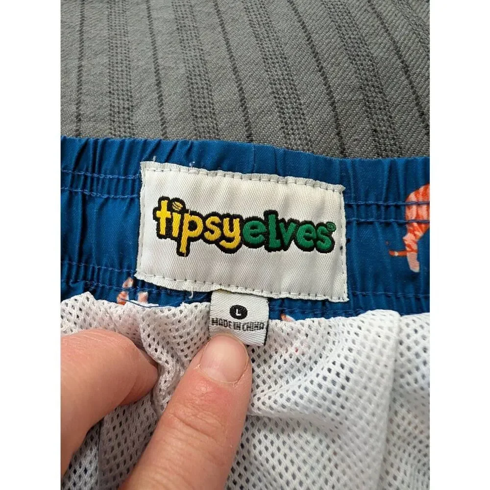 Tipsy Elves Tiger Swim Trunks men's large blue orange short Pull on novelty